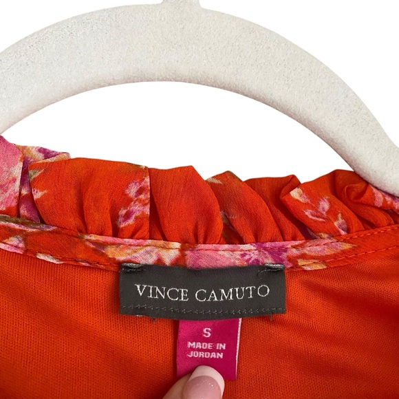 Vince Camuto NWT Orange & Pink Floral Semi Sheer Long Sleeve Flowy Dress Small - Picture 3 of 12